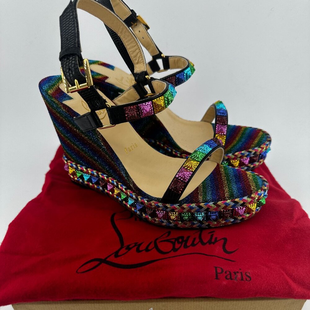 Louboutin Metallic Rainbow Spike Wedges - Size 40